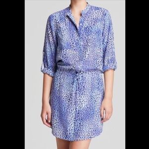 Rebecca Taylor Silk Blue Leopard Print Shirt Dress Women’s Size 8 Good
